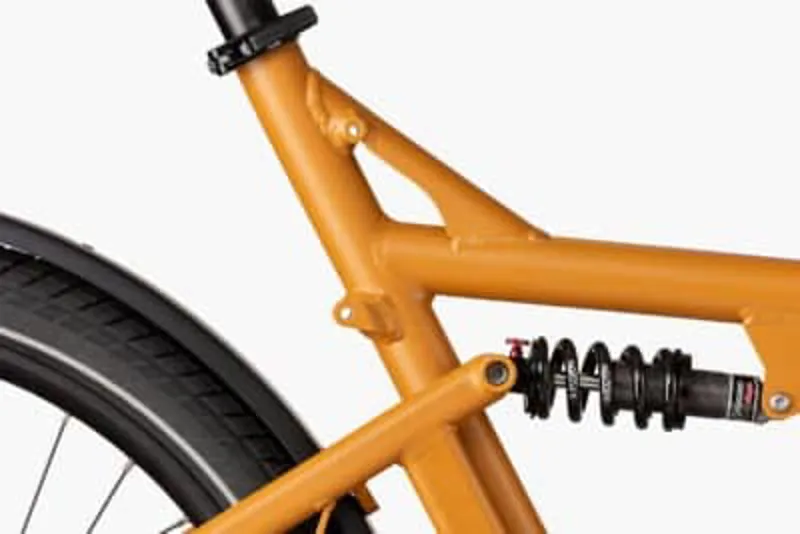 Close-up of frame and rear wheel